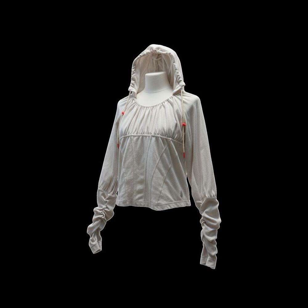 Womens Free People Movement Drawstring Hoodie White CLEAN Medium Off White‎